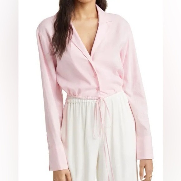 Open Edit Women Linen Top Small Bubblegum Pink Lagenlook Crop Coastal - Picture 1 of 12